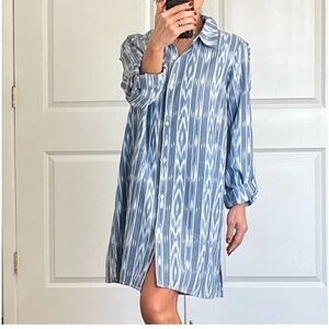 J Jill pure Jill cotton southwestern print shirt dress mini blue white small